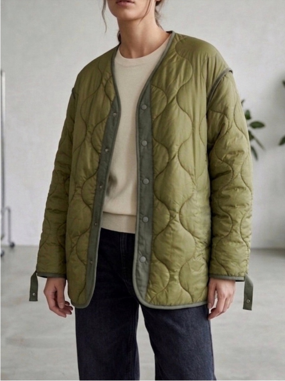 Zara Quilted Liner Jacket Size Small-Medium Olive Green